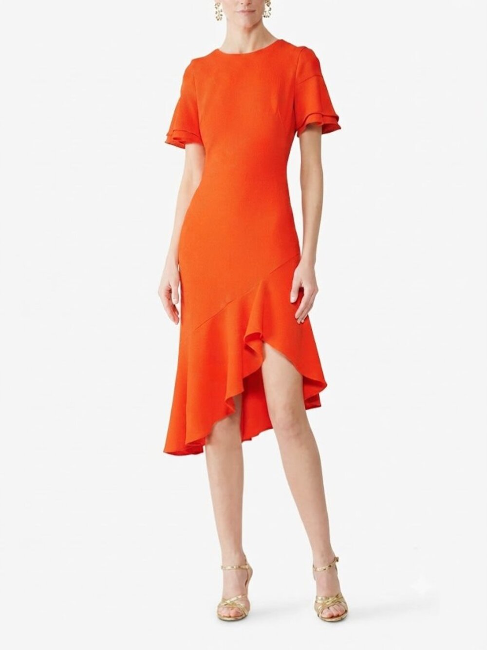 BLACK HALO Ruiz Sheath Dress Ruffles Orange Size 8 Wedding Party